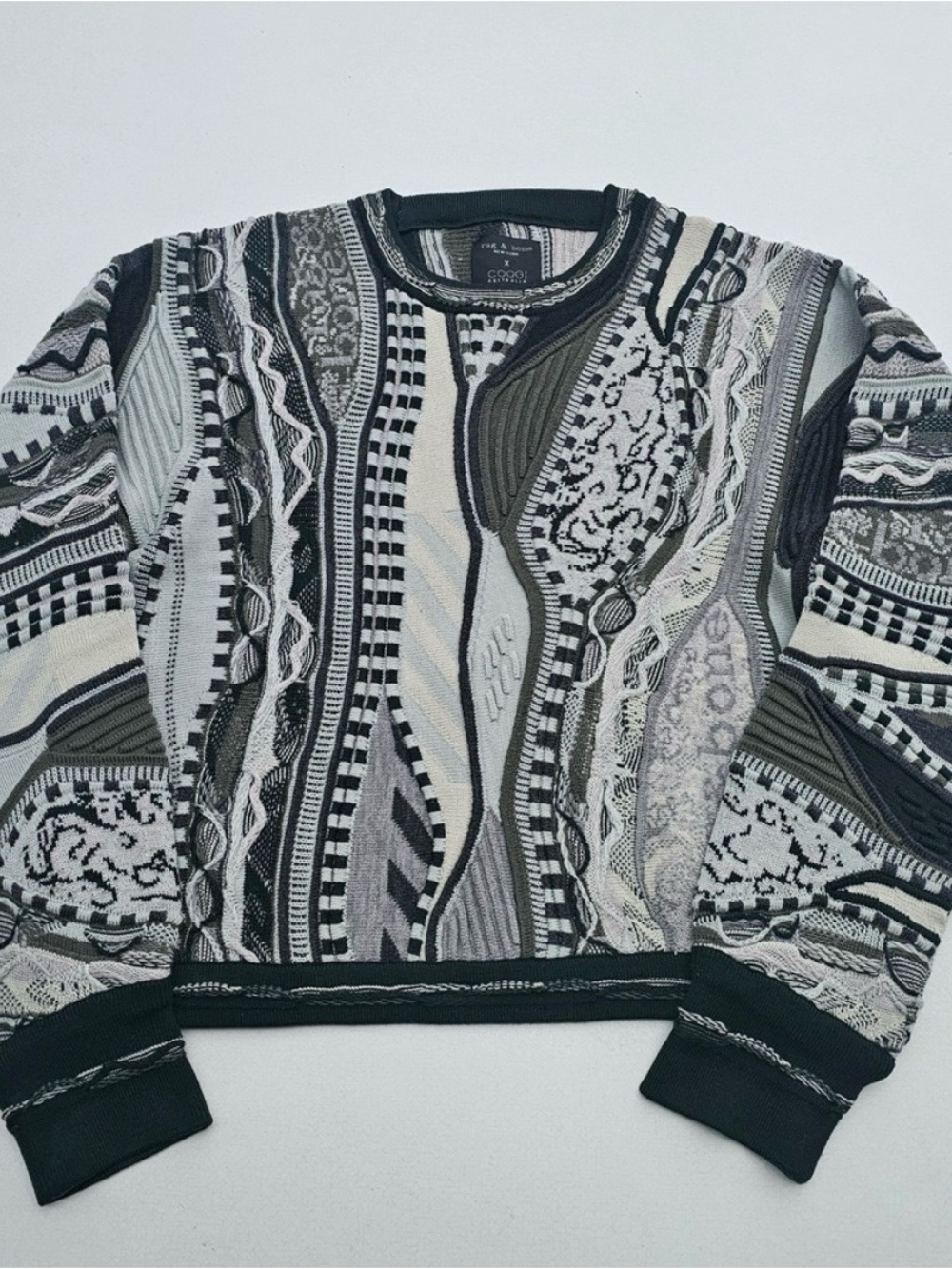 COOGI x Rag and Bone Patterned Crewneck Sweater — Black, Blue, Gray, Green